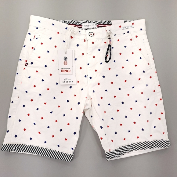 Cactus Man Ricky Singh Men's Shorts White Red Blue Stars Striped Stretch - Sz 30 - Picture 1 of 12